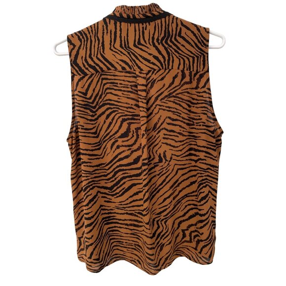 White House Black Market Tiger Print Sleeveless Blouse Women M Button Front Chic - Picture 3 of 8